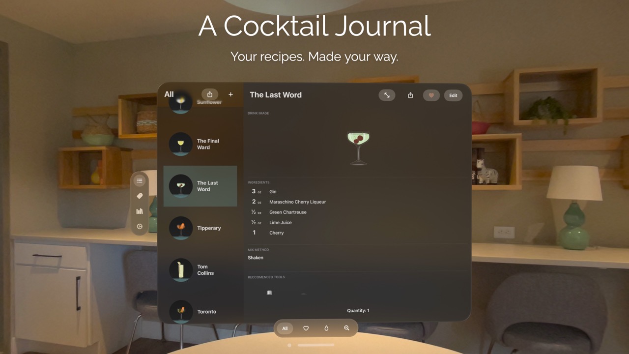 Cocktail recipe organizer screenshot