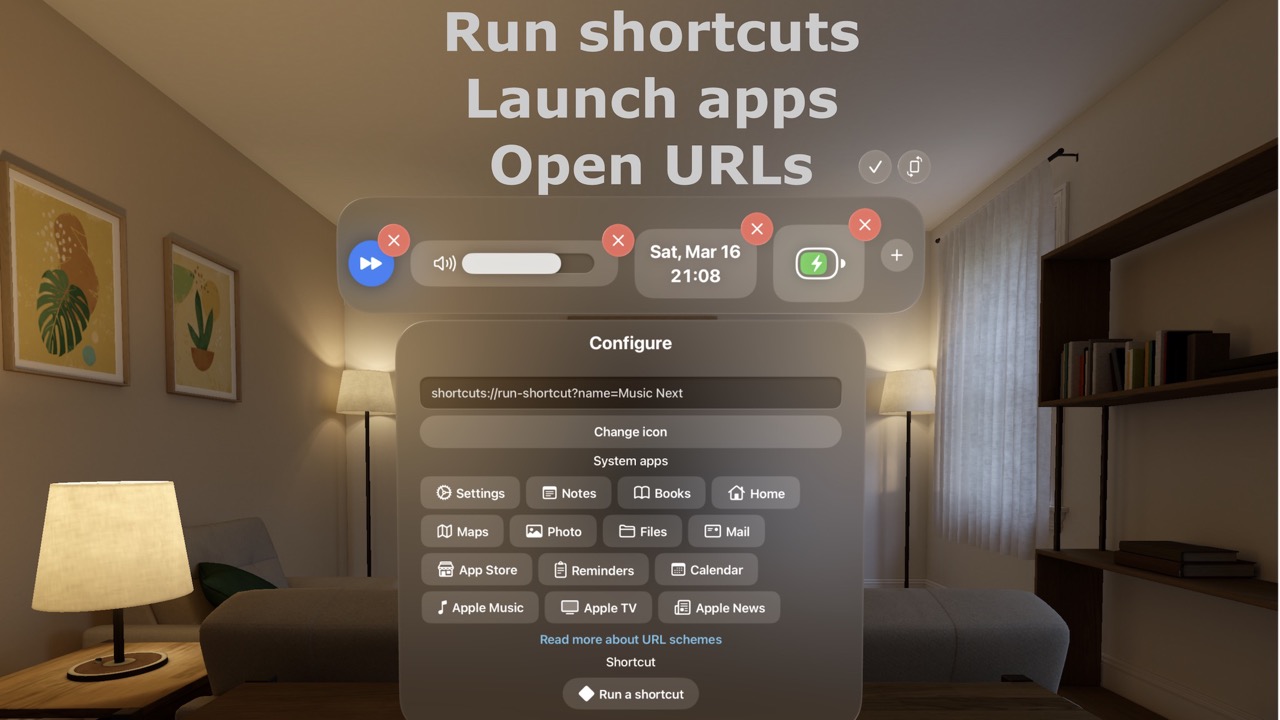 Status bar and shortcuts for Vision Pro screenshot