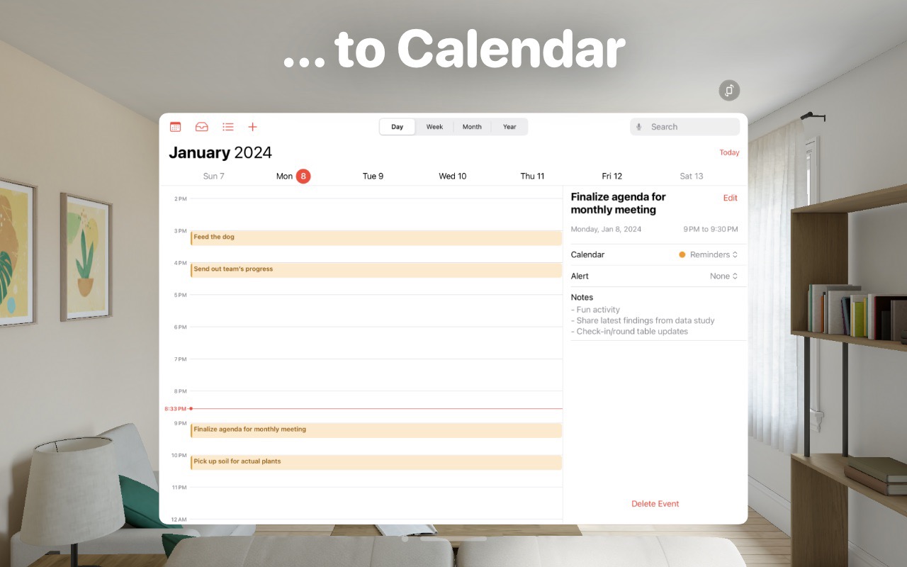 View Apple Reminders natively in Apple Calendar screenshot