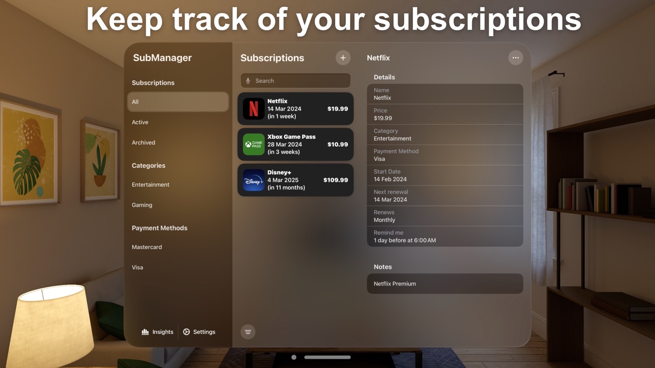 Track subscriptions screenshot